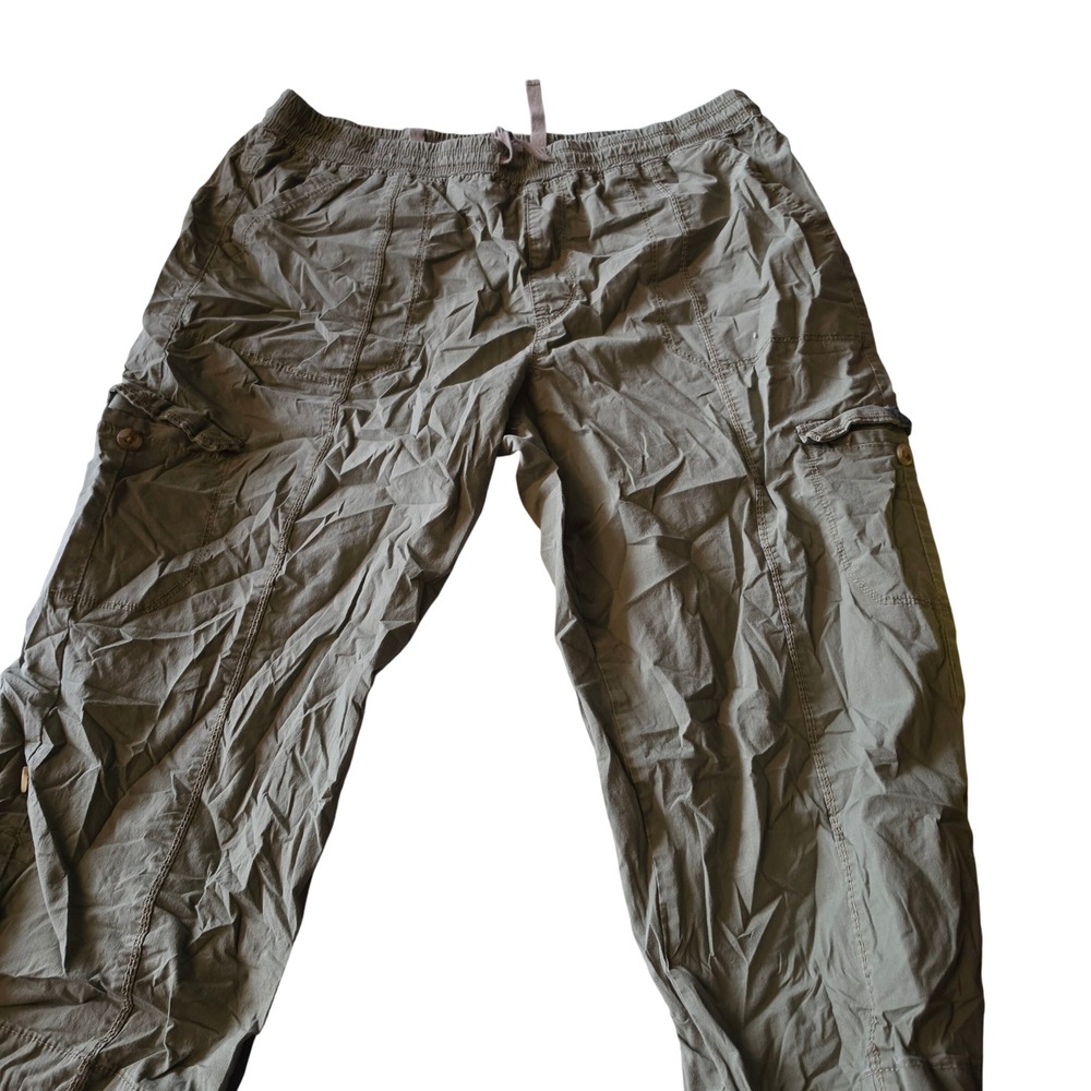 Curve Appeal Womens Olive Green Cargo Jogger Pants Size 14/32 Drawstring Waist